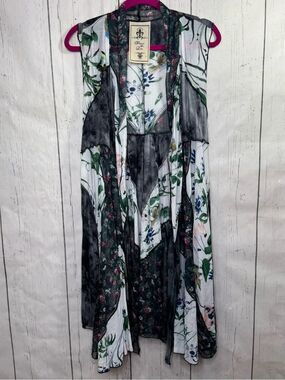 Fleur De Lis Floral Patchwork Sleeveless Duster Vest Size L Boho Lagenlook Artsy